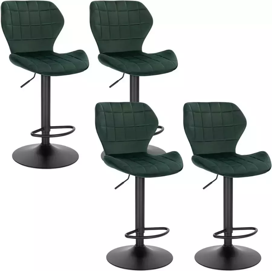 Diferza™ Barkruk Set Van 4 In Hoogte Verstelbaar 360° Draaibaar Barkruk Van Fluweel Donkergroen