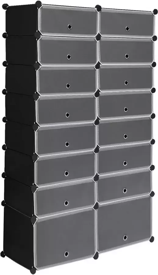 Diferza™ DIY Schoenen Kast Met Deur Schoenenrek 16 Compartimenten Gemaakt Van Plastic Zwart