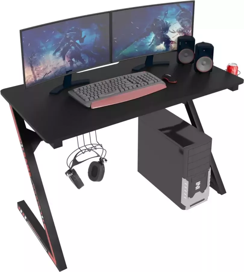 Diferza™ Gaming Tafel Computerbureau Z-vormig Tafelpoten Zwart