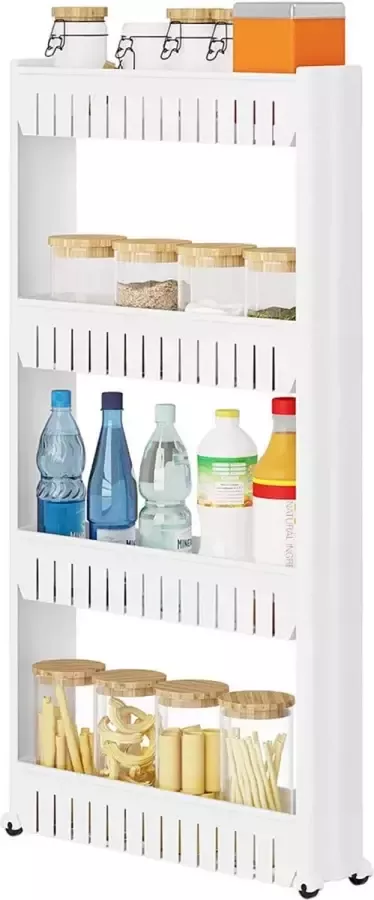 Diferza™ Keuken Trolley Met 4 Niveaus Smal Badkamer Plank Op Wielen 13 X 102 X 54 Cm Wit