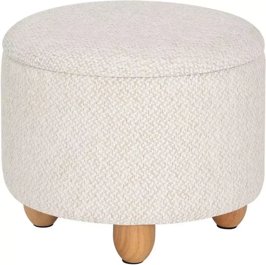 Diferza™ Kruk Met Opbergruimte Gestoffeerd Poef Met Massief Houten Poten Linnen Bekleding Crème Wit