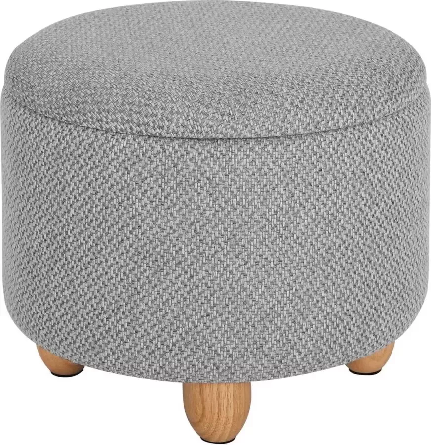Diferza™ Kruk Met Opbergruimte Gestoffeerd Poef Met Massief Houten Poten Linnen Bekleding Lichtgrijs