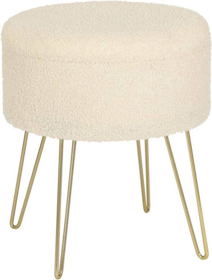 Diferza™ Kruk Met Opbergruimte Rond Poef Teddyfleece Metalen Poten Beige