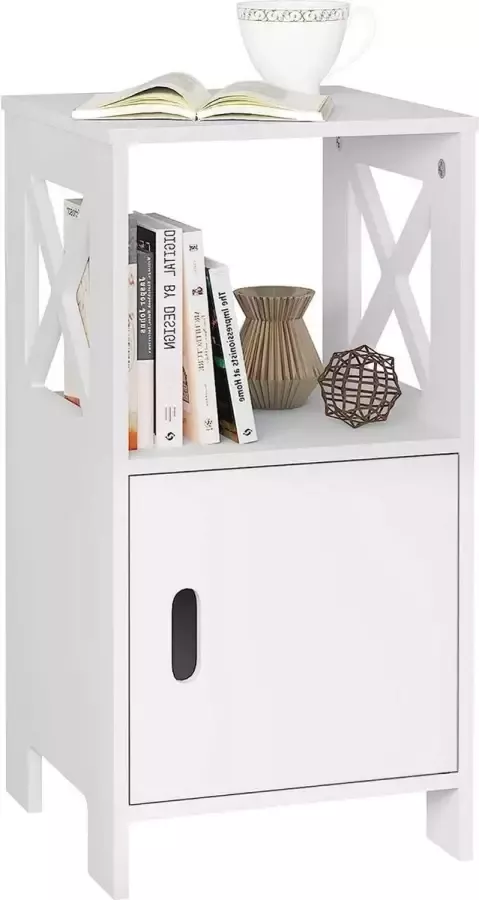 Diferza™ Nachtkastje Smal Wit Met 1 Open Vak En 1 Vak Met Deur 30x60x30 Cm Modern