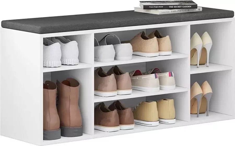 Diferza™ Schoenenrek met bankje 103.5x48x30 Cm 7 tot 10 Paar Schoenen Schoenenkast bankje Schoenenbank Wit