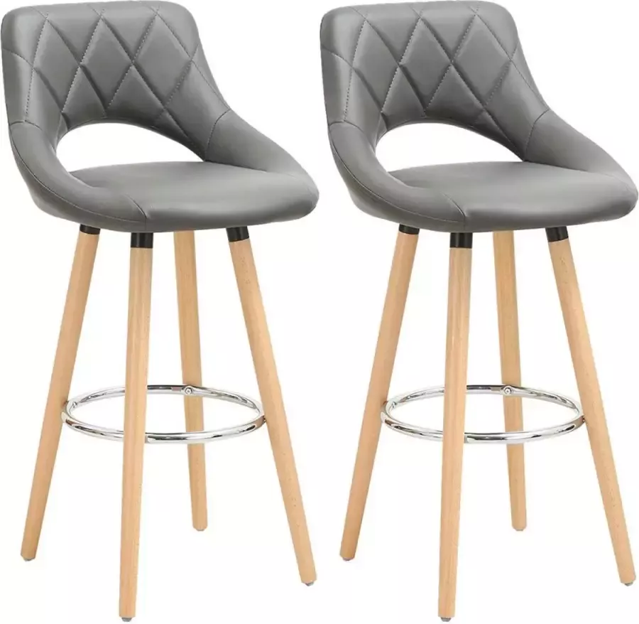 Diferza™ Set Van 2 Barkruk Tegenkruk Hout Kunstleer Grijs