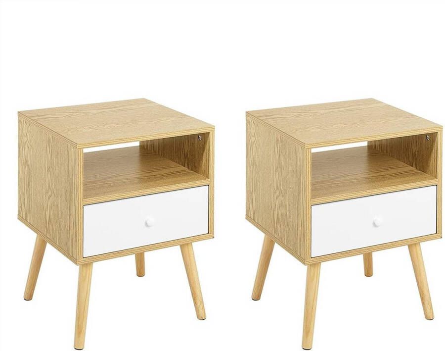 Diferza™ Set Van 2 Nachtkastje Banktafel Commode Met Lade Bijzettafel Gemaakt Van Grenenhout