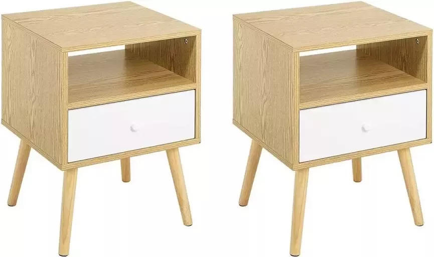 Diferza™ Set Van 2 Nachtkastje Banktafel Commode Met Lade Bijzettafel Gemaakt Van Grenenhout