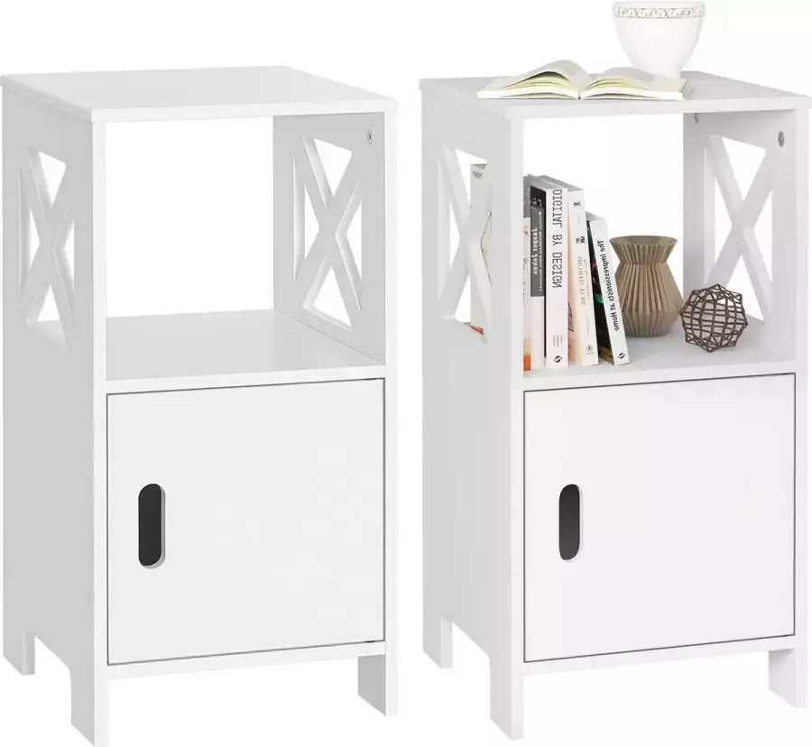 Diferza™ Set Van 2 Nachtkastje Smal Wit Met 1 Open Vak En 1 Vak Met Deur 30x60x30 Cm Modern