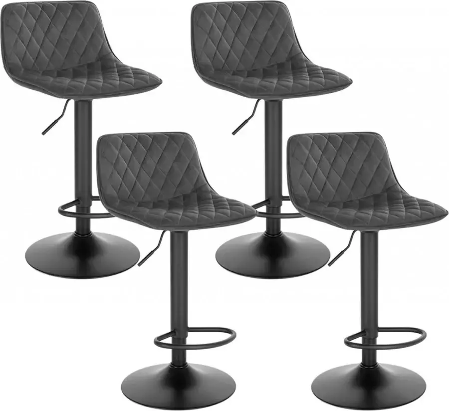 Diferza™ Set Van 4 Barkruk Barstoel Met Rugleuning Voetsteun In Fluweel Metaal Donkergrijs