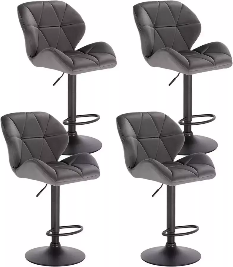 Diferza™ Set Van 4 Barkrukken Barstoel Designer Kruk Met Rugleuning In Hoogte Verstelbaar Draaibaar Fluweel Donkergrijs