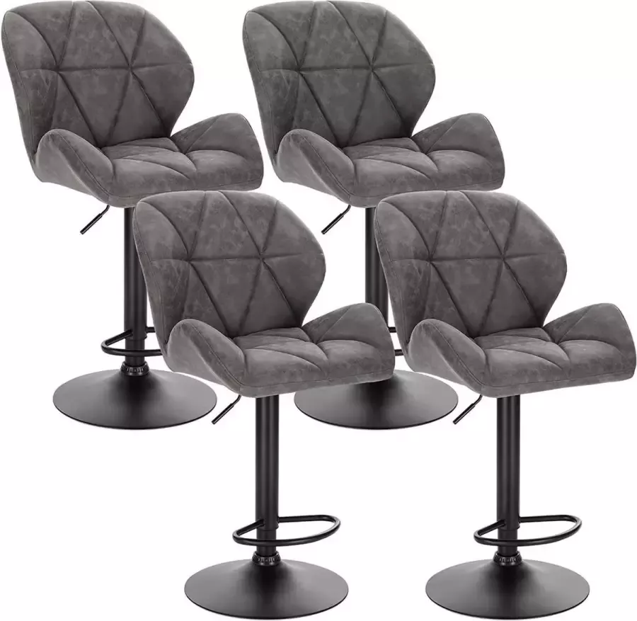 Diferza™ Set Van 4 Barkrukken Barstoel Met Rugleuning In Hoogte Verstelbaar Draaibaar Imitatieleer En Staal Grijs