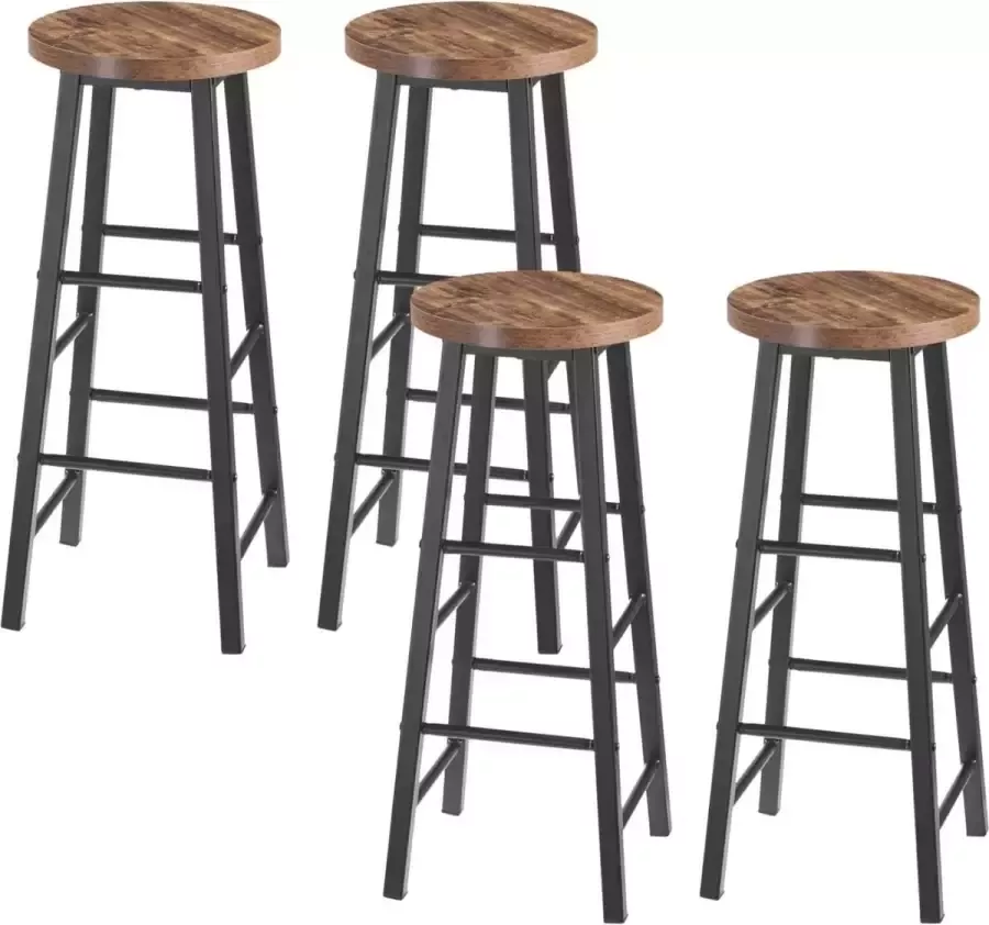 Diferza™ Set Van 4 Barkrukken Bistrokruk Onderstel Van Stevig Staal Zit Van MDF Zwart-vintage