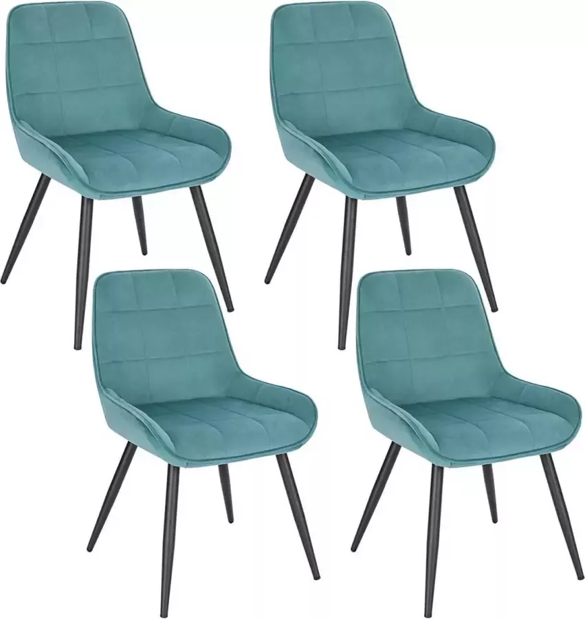 Diferza™ Set Van 4 Eetkamerstoelen Gestoffeerde Stoel Fluwelen Accentstoel Met Rugleuning Turkoois