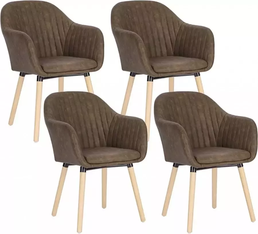 Diferza™ Set Van 4 Eetkamerstoelen Keukenstoel Gestoffeerde Stoel Woonkamerstoel Kunstleer Donkerbruin
