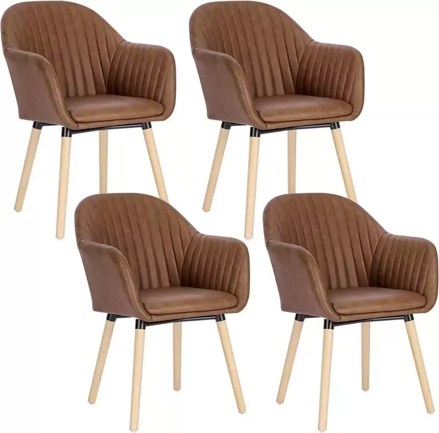 Diferza™ Set Van 4 Eetkamerstoelen Keukenstoel Gestoffeerde Stoel Woonkamerstoel Kunstleer Massief Hout Antraciet