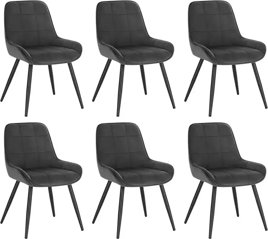 Diferza™ Set Van 6 Eetkamerstoelen Gestoffeerde Stoel Fluwelen Accent Stoel Met Rugleuning Donkergrijs