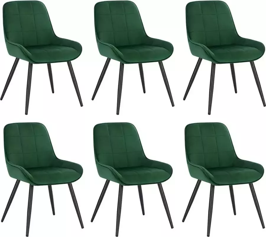 Diferza™ Set Van 6 Eetkamerstoelen Gestoffeerde Stoel Fluwelen Accent Stoel Met Rugleuning Donkergroen