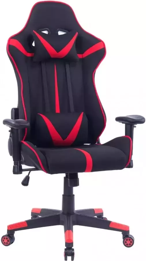 Diferza™ Ultimate Gaming™ Gaming stoel Gaming Chair Gamestoel Zwart Rood Stalen Onderstel Rug- en Nekkussen