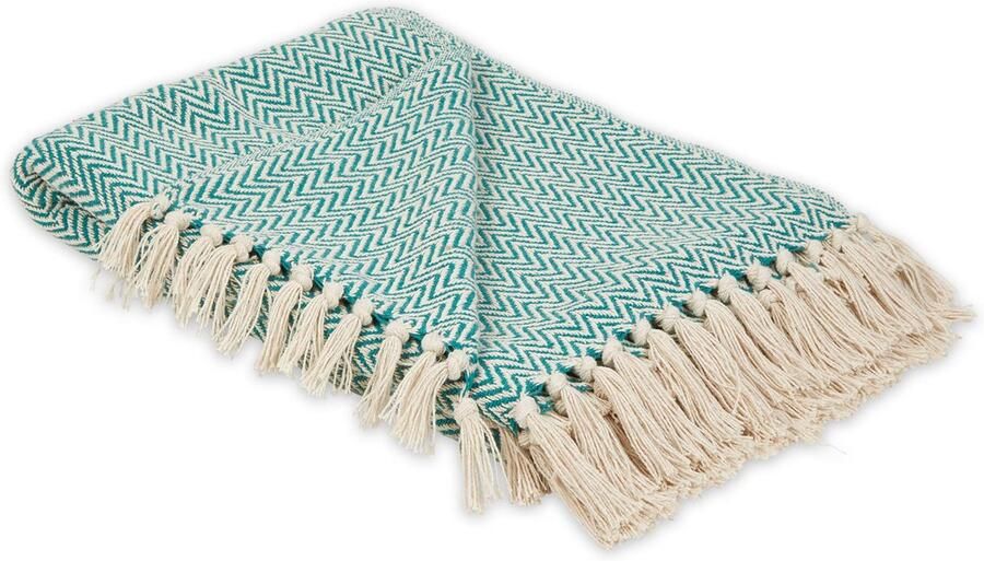 DII Chevron handgeweven katoenen plaid 50 x 60 blauwgroen