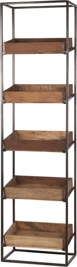 Dijk Natural Collections DKNC Vintage rek Cameron Ijzer met houten bakjes 48x27x177cm Bruin