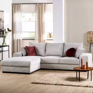 Dimehouse 3-zits industriële hoekbank Cambridge ribstof beige links