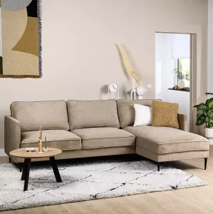 Dimehouse 3-zits industriële hoekbank Chelsea ribstof beige rechts