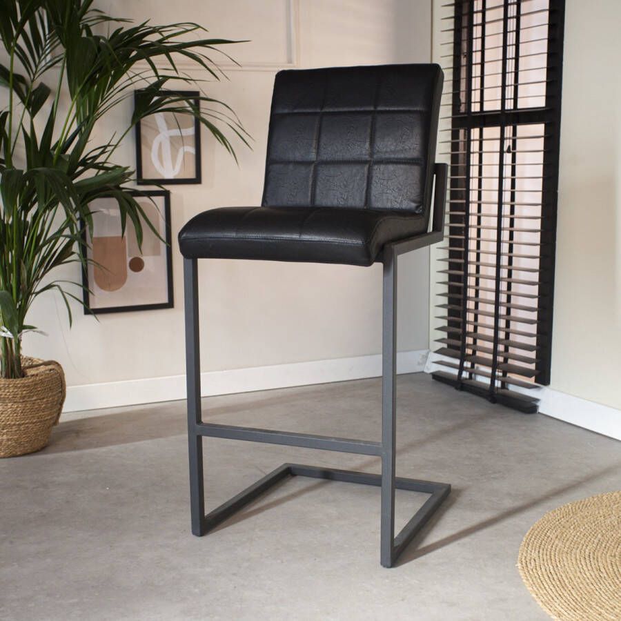 Dimehouse Barkruk Hoxton Barkrukken met rugleuning Zwart Kunstleer Geschikt voor Bar(tafel) hoogte Zithoogte 78 cm Industrieel Niet in hoogte verstelbaar Barstoel Zwart