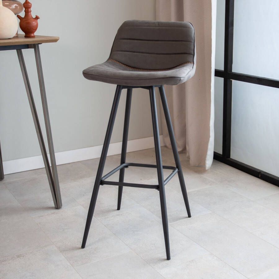 Dimehouse Barkruk Kenton Barkrukken met rugleuning Antraciet Stof Geschikt voor Bar(tafel) hoogte Zithoogte 76 cm Industrieel Niet in hoogte verstelbaar Barstoel Antraciet