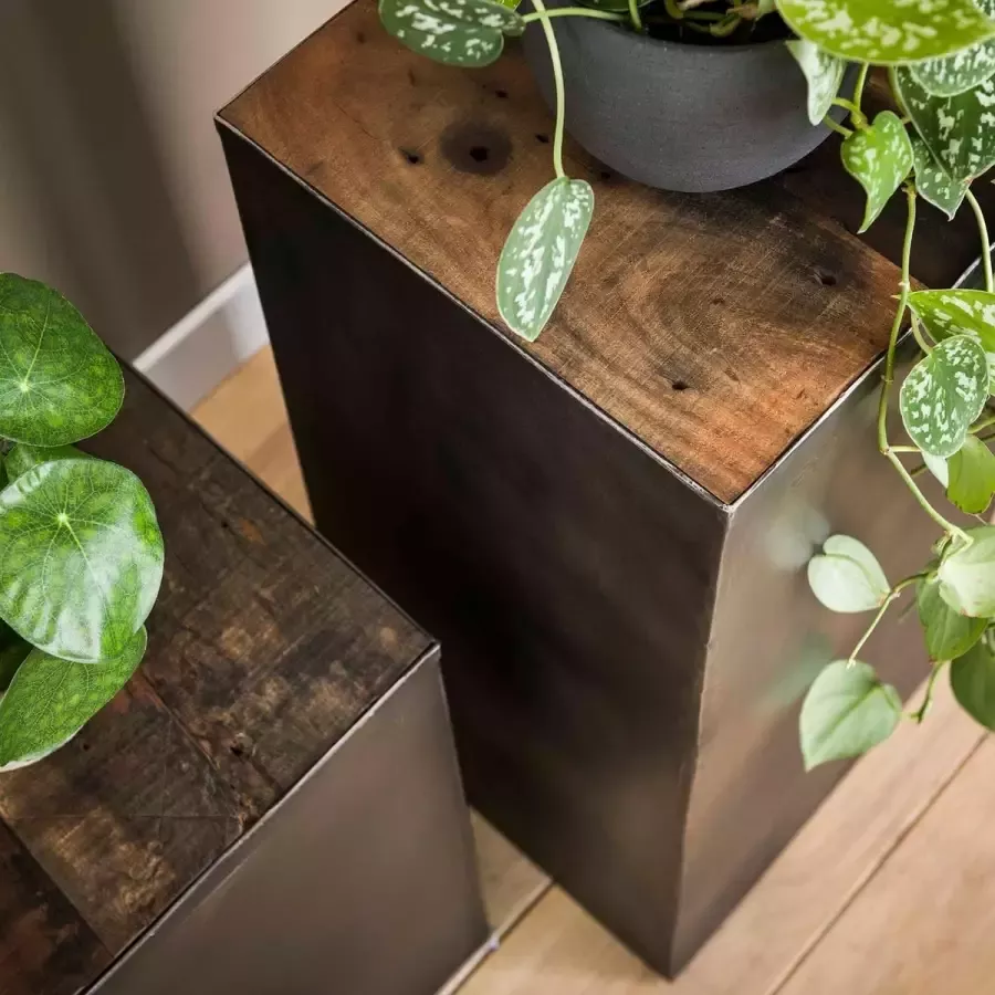 Dimehouse Industriële bijzettafel Crosby hout metaal vierkant hoog - Foto 2