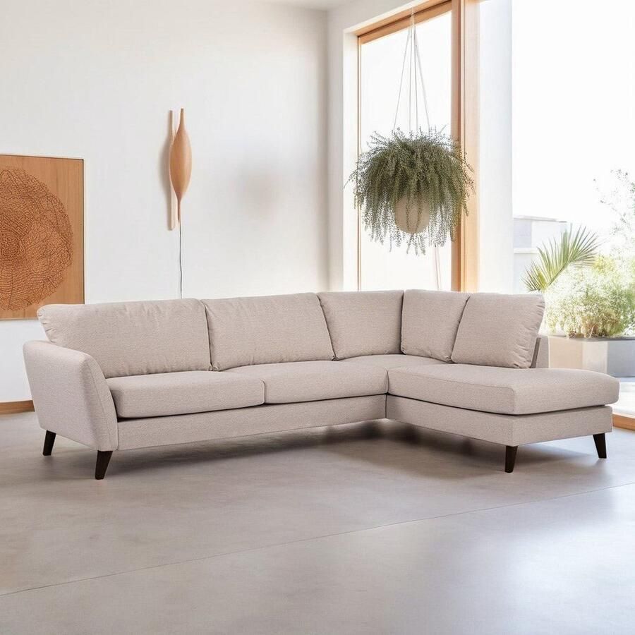 Dimehouse 3-zits hoekbank Asher beige Zwart Hoekbank rechts Stof Scandinavisch & Basic 278 x 196 x 89 cm