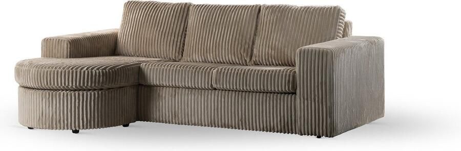 Dimehouse 3-zits hoekbank chaise longue Flores ribstof beige links rechts Stof Scandinavisch & Basic 227 x 156 x 83 cm