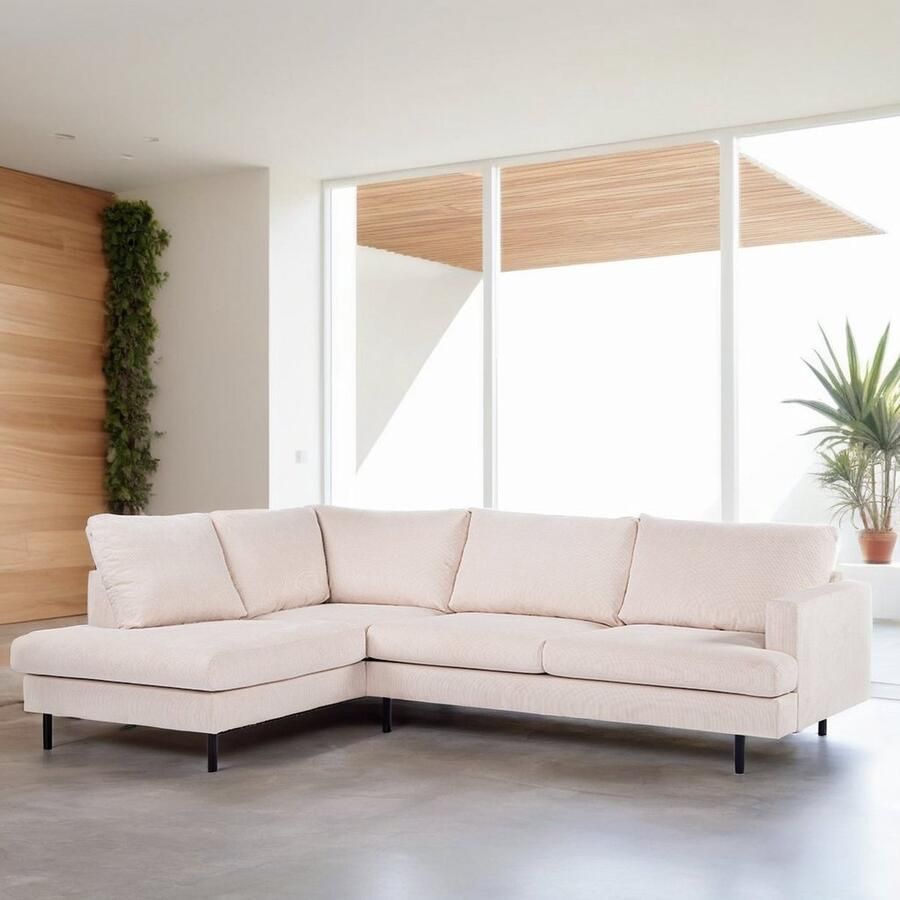 Dimehouse 3-zits hoekbank Chiara ribstof beige Hoek links Stof Scandinavisch & Basic 264 x 186 x 82 cm