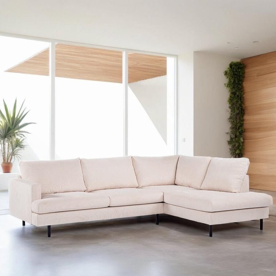 Dimehouse 3-zits hoekbank Chiara ribstof beige Hoek rechts Stof Scandinavisch & Basic 264 x 186 x 82 cm