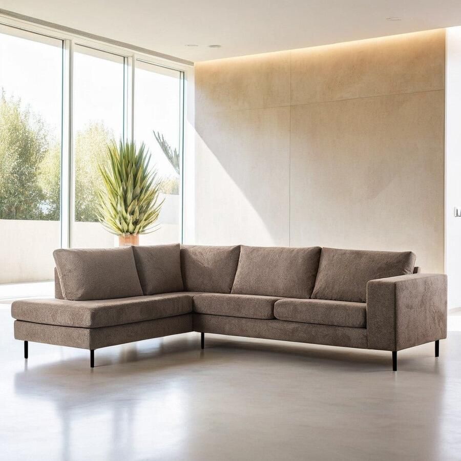 Dimehouse 3-zits hoekbank Espen stof taupe links Stof Scandinavisch|Modern 265 x 208 x 81 cm
