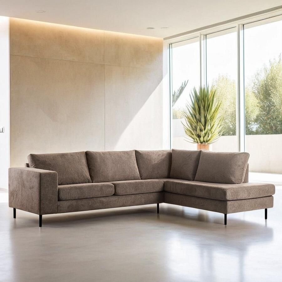 Dimehouse 3-zits hoekbank Espen stof taupe rechts Stof Scandinavisch|Modern 265 x 208 x 81 cm