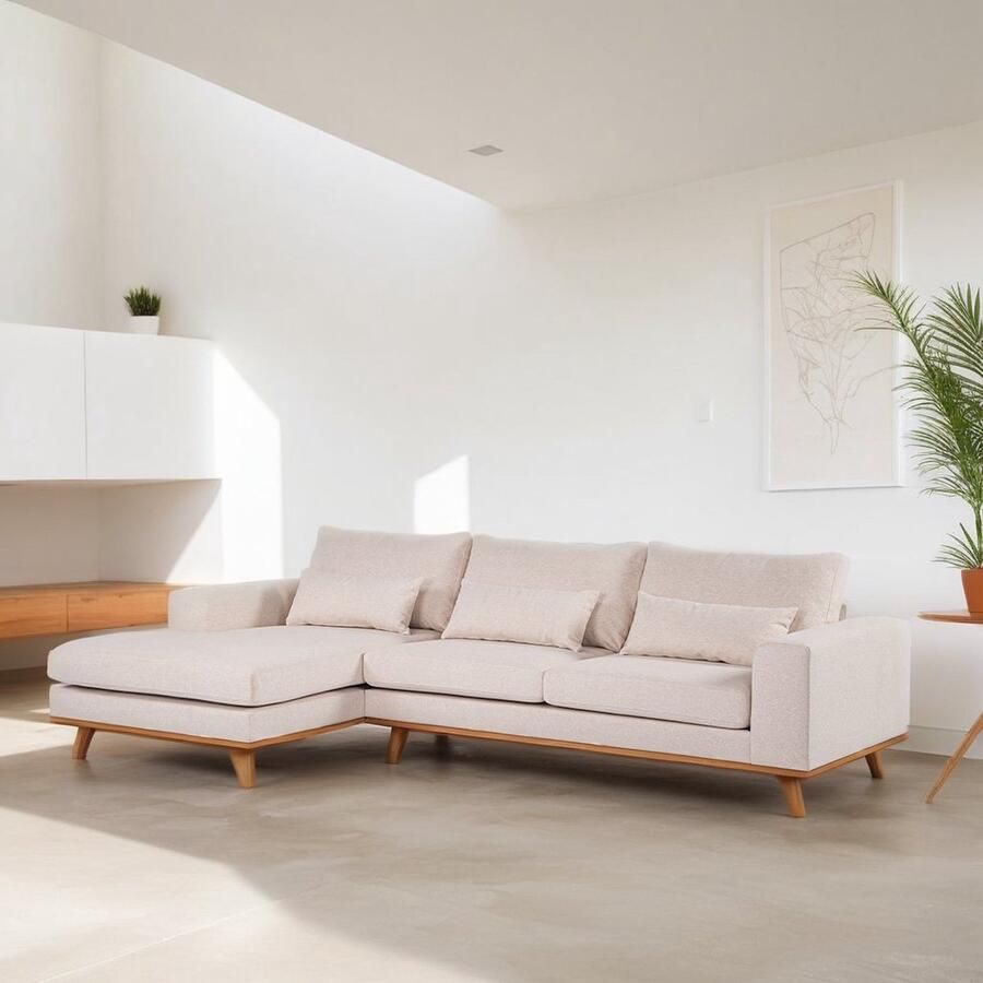 Dimehouse 3-zits hoekbank Ezra stof beige Hoekbank links Stof Scandinavisch & Basic 283 x 160 x 85 cm