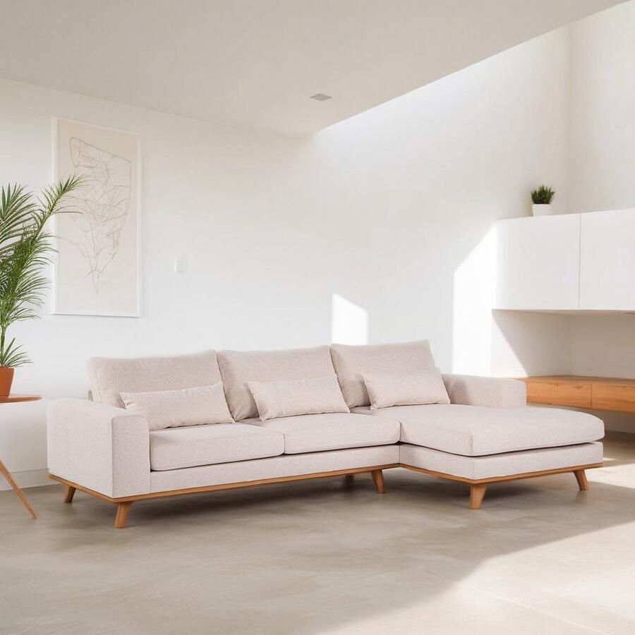 Dimehouse 3-zits hoekbank Ezra stof beige Hoekbank rechts Stof Scandinavisch & Basic 283 x 160 x 85 cm