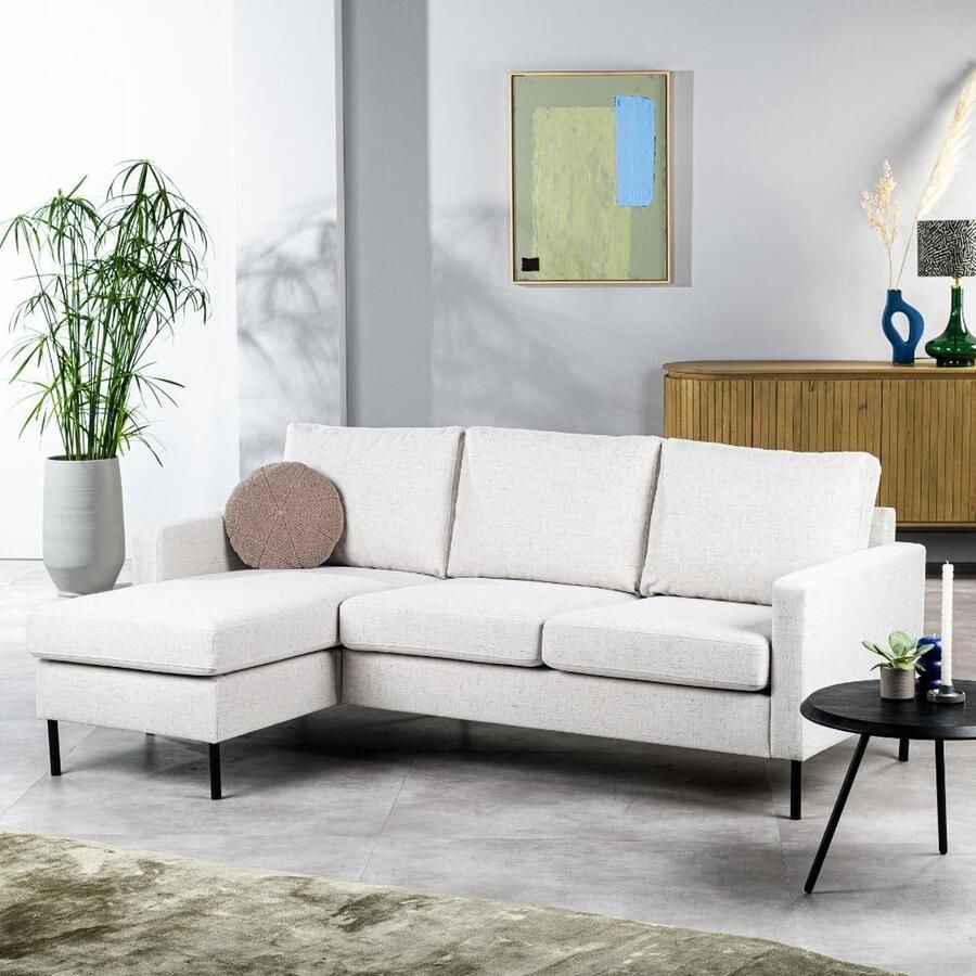 Dimehouse 3-zits hoekbank Flavie stof beige links en rechts Stof Scandinavisch & Basic 200 x 133 x 80 cm