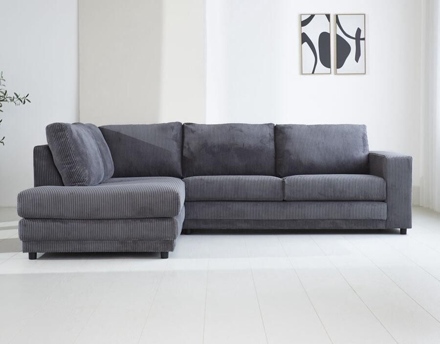 Dimehouse Lounge Hoekbank antraciet ribstof plofbank Gabi links Stof Industrieel 261 x 204 x 86 cm - Foto 2