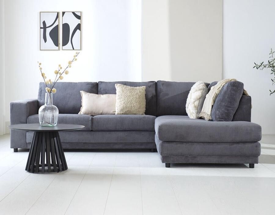 Dimehouse Lounge Hoekbank antraciet ribstof plofbank Gabi rechts Stof Industrieel 261 x 204 x 86 cm - Foto 2