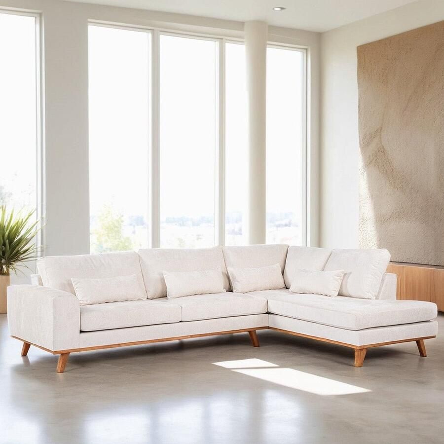 Dimehouse 3-zits hoekbank Gigi stof beige Hoekbank rechts Stof Scandinavisch & Basic 292 x 202 x 85 cm