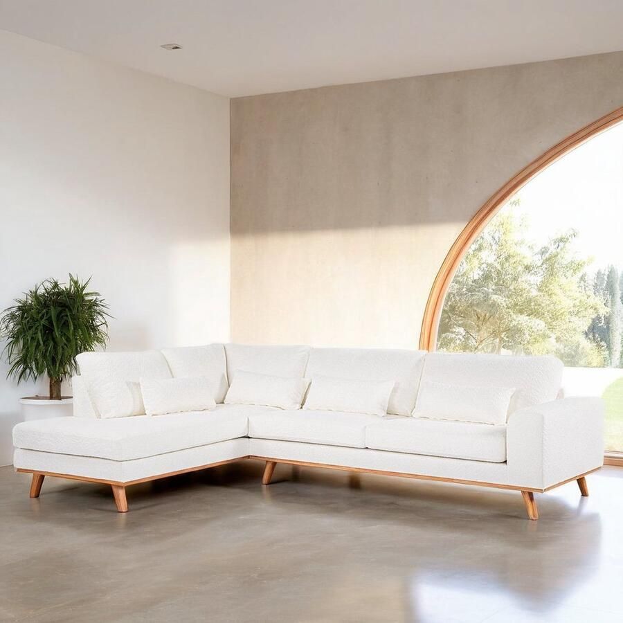 Dimehouse 3-zits hoekbank Jolie bouclé wit Hoekbank links Boucle Scandinavisch & Basic 292 x 202 x 85 cm