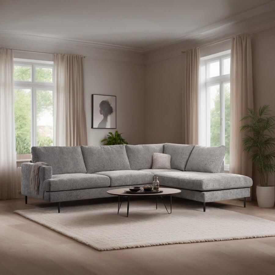 Dimehouse 3-zits hoekbank Nevada stof beige rechts Chenille Industrieel 262 x 206 x 84 cm