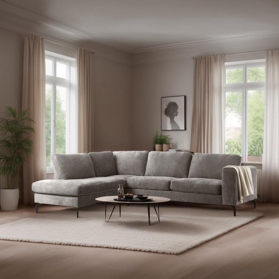 Dimehouse 3-zits hoekbank Perla stof taupe links Stof Scandinavisch & Basic 262 x 206 x 84 cm