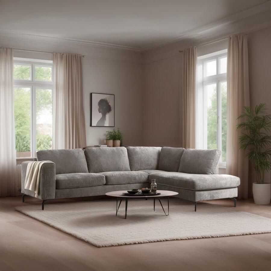 Dimehouse 3-zits hoekbank Perla stof taupe rechts Stof Scandinavisch & Basic 262 x 206 x 84 cm