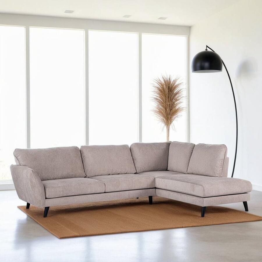 Dimehouse 3-zits hoekbank Saga beige Hoekbank rechts Stof Scandinavisch & Basic 296 x 210 x 90 cm