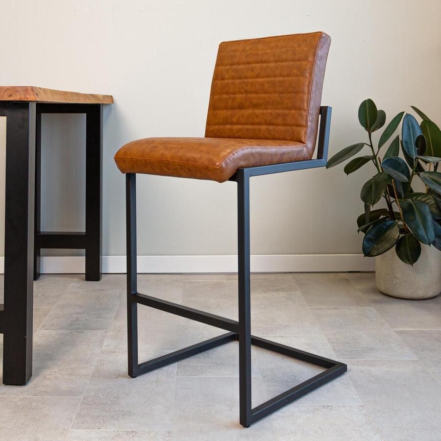 Dimehouse Barkruk Industrieel Cognac Kuba Kunstleer