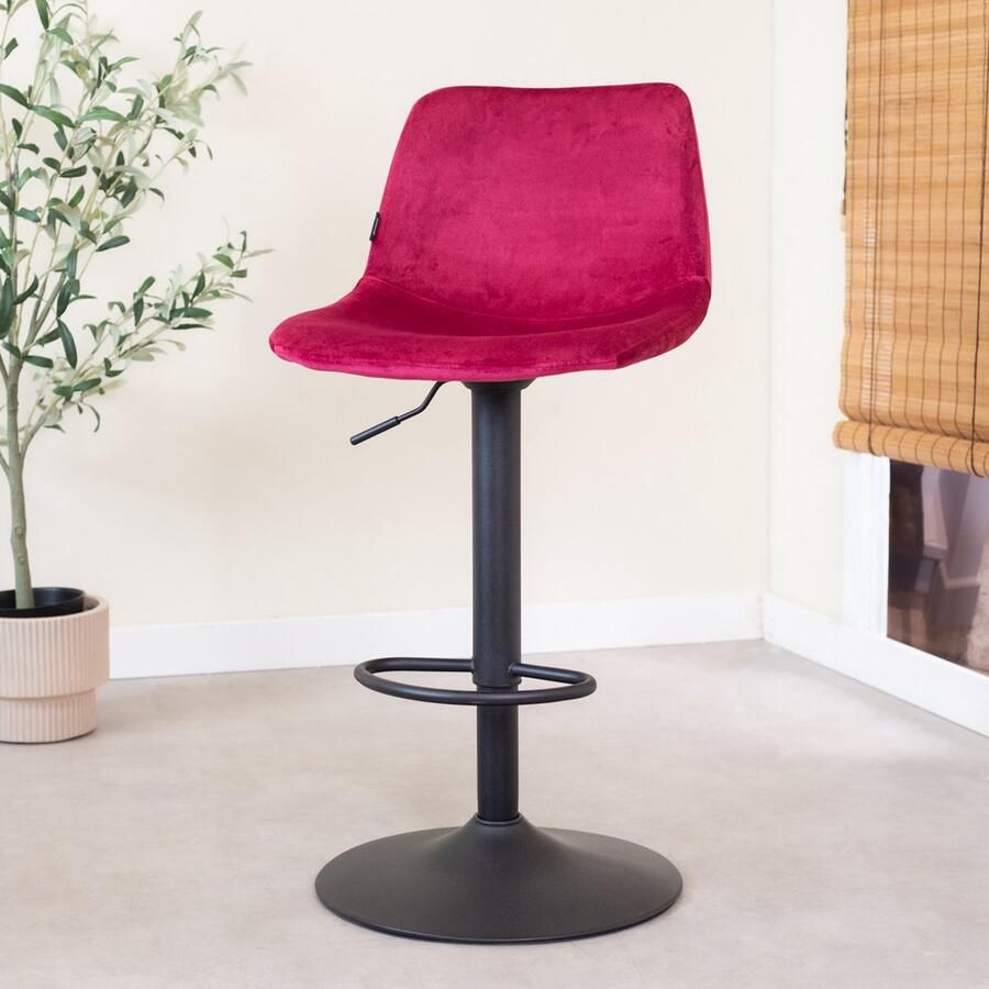 Dimehouse Barkruk Nora velvet bordeaux draaibaar - Foto 2