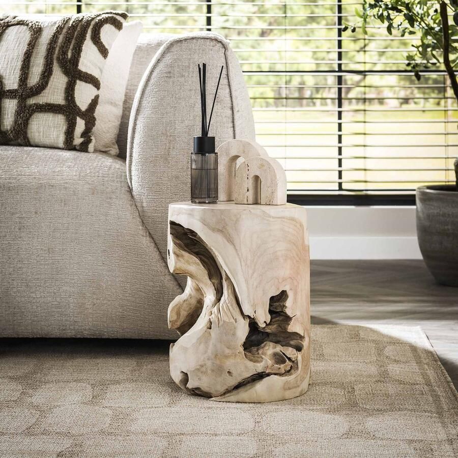 LifestyleFurn Bijzettafel Jeronimo Teakhout 30cm Whitewash Organisch